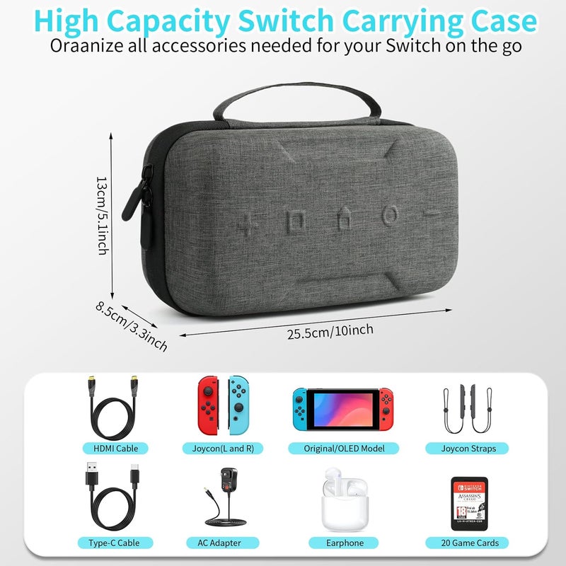 BLK8IGHT OLED Case for Nintendo Switch - Hard Shell Travel Case with 20 Games (Grey) - Image 3